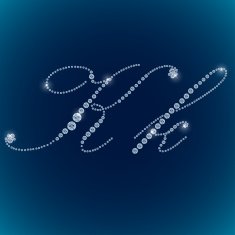 Shiny diamond alphabet letters blue background N13