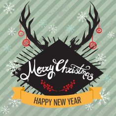 Christmas greeting card with antlers silhouette