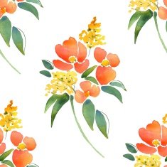 Watercolor illustration with leaves and flowers Seamless pattern 14