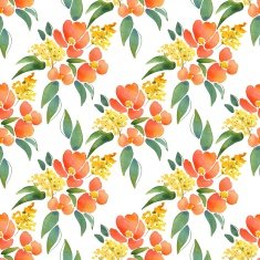 Watercolor illustration with leaves and flowers Seamless pattern 12