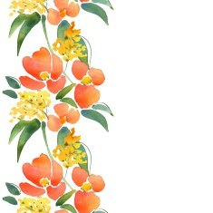 Watercolor illustration with leaves and flowers Seamless border 12
