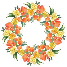 Watercolor illustration with leaves and flowers Round frame 1