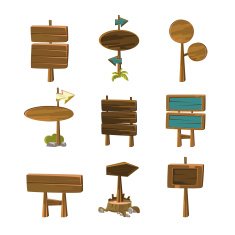 Cartoon Wood Signs and Banners Vector Illustrations