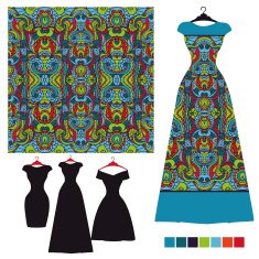 Dress silhouette with tribal seamless pattern N2