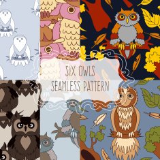 Set of six seamless patterns with birds