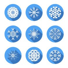 Vector modern snowflakes flat icons set