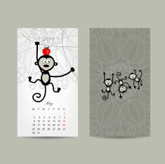 Calendar grid design Monkey symbol of year 2016 N4