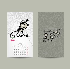 Calendar grid design Monkey symbol of year 2016 N7