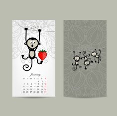 Calendar grid design Monkey symbol of year 2016 N8