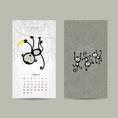 Calendar grid design Monkey symbol of year 2016 N11