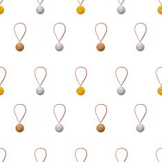 Gold silver ang bronze medals with ribbon on white seamless