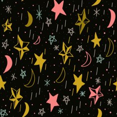 Cute seamless pattern with hand drawn moons and stars N2