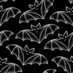 Seamless pattern with dotted bats in white