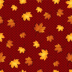 Seamless pattern Autumn maple leaves on the knitted background