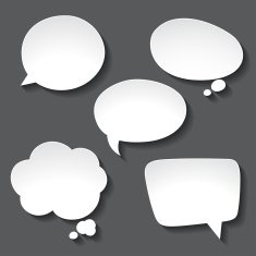 Abstract white paper speech bubbles on gray background