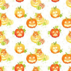 Cheerful Halloween pumpkins and cats seamless vector print