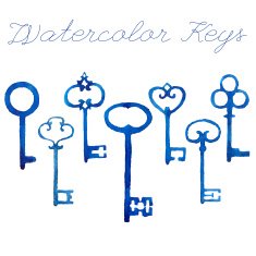 Watercolor vintage keys