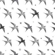 Vector Flying Martins and Swallows Birds Diagonal Seamless Pattern