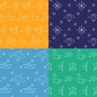 Set of 4 seamless hand drawn doodle origami patterns N2