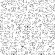 Seamless hand drawn doodle origami pattern N2