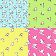 Set of 4 seamless patterns with origami birds N2