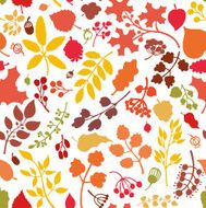 Autumn leaves branches berries seamless pattern Fall silhouette