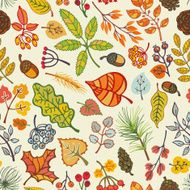 Autumn leaves berries pine branches seamless pattern