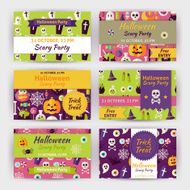 Halloween Vector Party Template Invitation Modern Flat Set