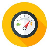 Slow and Fast Speedometer Flat Circle Icon with long Shadow N2