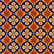 Mexican stylized talavera tiles seamless pattern in blue and yellow