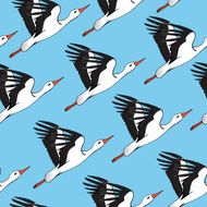 Background with storks vector realistic stork flying seamless pattern