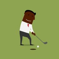 Businessman playing golf at green field N2