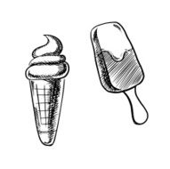 Ice cream stick and cone sketches