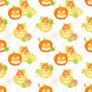 Decorative Halloween pumpkins spider web and cats seamless vector print