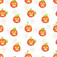 Sad Halloween pumpkins on dotted backdrop seamless vector print