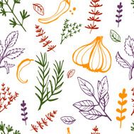 Seamless vintage pattern hand drawn herbs