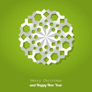 Merry Christmas postcard snowflake on a green background