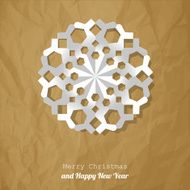 Merry Christmas postcard snowflake on a brown background