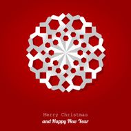 Merry Christmas postcard snowflake on a red background