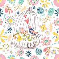 Bird in a cage and flowers
