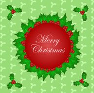 Merry Christmas in circle with holy leaves around