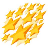 Shiny golden stars falling on white background