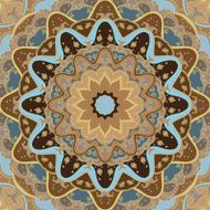 Ornamental blue-brown round ethnic background in square