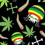 Rasta pattern Seamless background from marihuanny and skull Sm