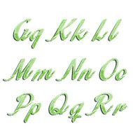 Glossy green alphabet with stripes on white background illustration
