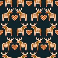 Seamless pattern with Christmas gingerbread cookies - xmas deer heart