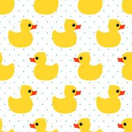 Seamless pattern with yellow rubber duck on polka dots background N2