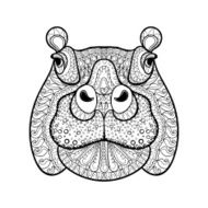 Hand drawn tribal hippopotamus head animal totem for adult Colo