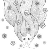 Hand drawn girl like forest fairy with long N2