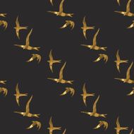 Gold birds seamless pattern